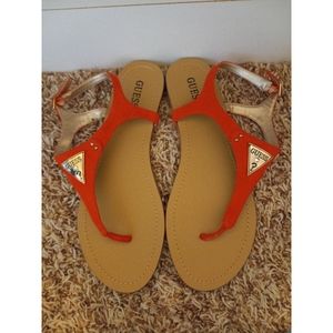 Guess Factory Carmela Orange T-Strap Sandals